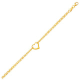 10K Yellow Gold Double Rolo Chain Anklet with an Open Heart Station