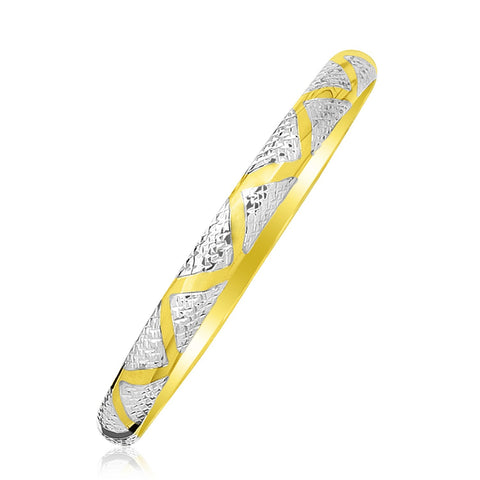 10K Two-Tone Gold Textured Zigzag Style Bangle