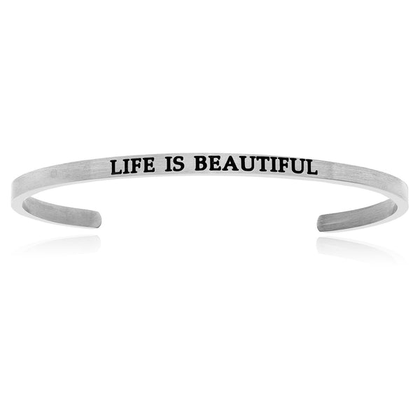 Stainless Steel Life Is Beautiful Cuff Bracelet