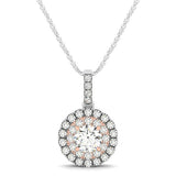 Round Shape Halo Diamond Pendant in 14K White and Rose Gold (1/2 ct. tw.)