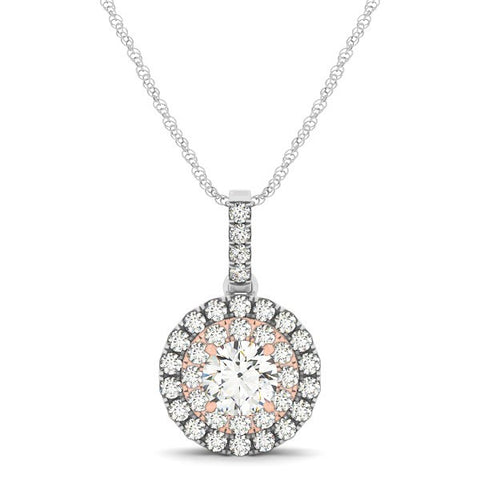 Round Shape Halo Diamond Pendant in 14K White and Rose Gold (1/2 ct. tw.)