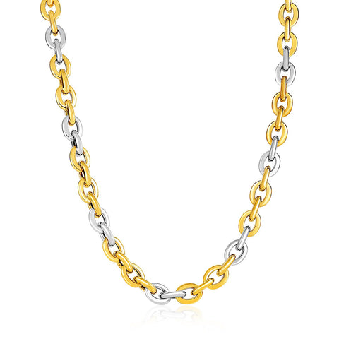 14K Two-Tone Yellow and White Gold Rounded Chain Link Necklace