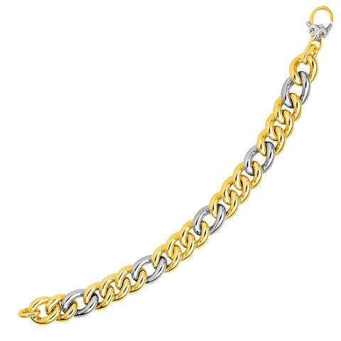 14K Two-Tone Yellow and White Gold Figaro Style Link Bracelet