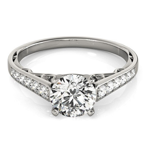 14K White Gold Cathedral Design Single Row Round Diamond Engagement Ring (1 1/4 ct. tw.)