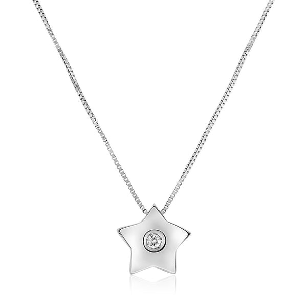 14K White Gold Necklace with Gold and Diamond Star Pendant