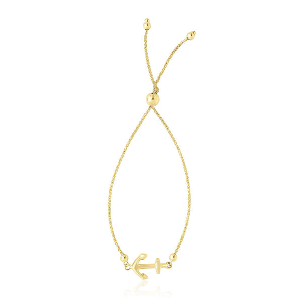 14K Yellow Gold Anchor Design Adjustable Lariat Bracelet