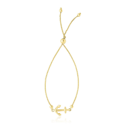 14K Yellow Gold Anchor Design Adjustable Lariat Bracelet