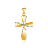 14K Two-Toned Yellow and White Gold Textured Cross Pendant