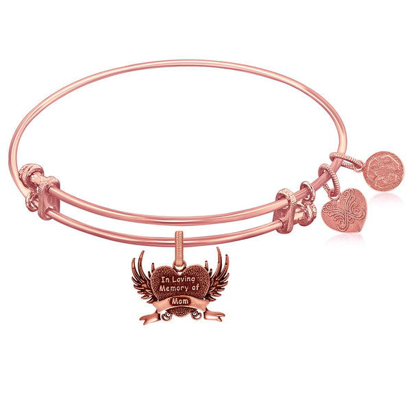 Expandable Pink Tone Brass Bangle with In Loving Memory Of Mom Symbol