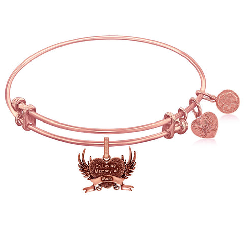 Expandable Pink Tone Brass Bangle with In Loving Memory Of Mom Symbol