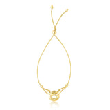 14K Yellow Gold Interlaced Ring Adjustable Design Lariat Bracelet