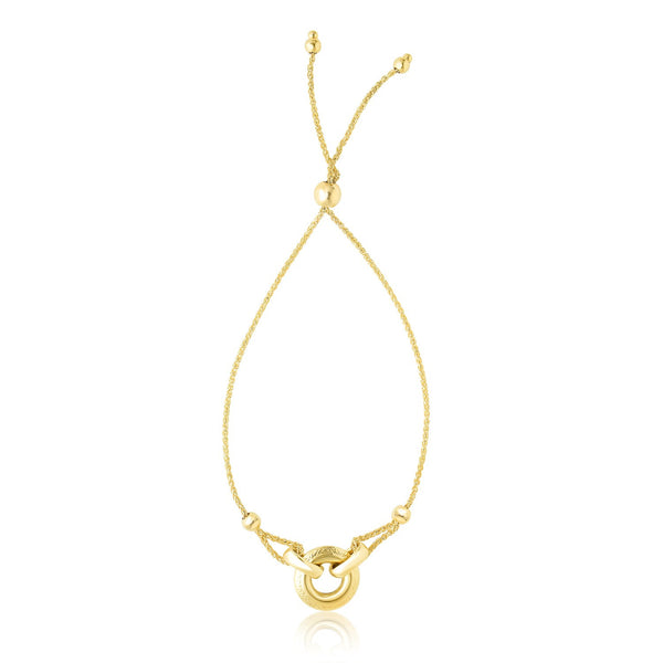 14K Yellow Gold Interlaced Ring Adjustable Design Lariat Bracelet