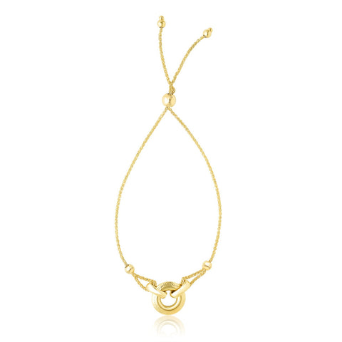14K Yellow Gold Interlaced Ring Adjustable Design Lariat Bracelet