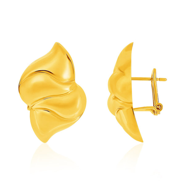 14K Yellow Gold Puffed Wavy Marquise Motif Post Earrings