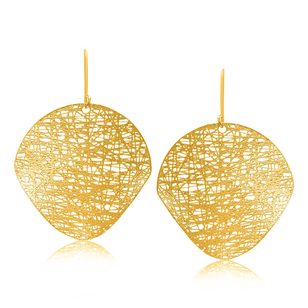 14K Yellow Gold Lace Motif Flat Leaf Like Earrings