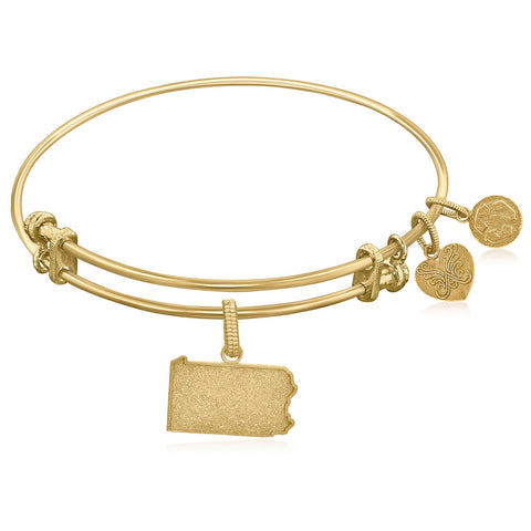 Expandable Yellow Tone Brass Bangle with Pennsylvania Symbol