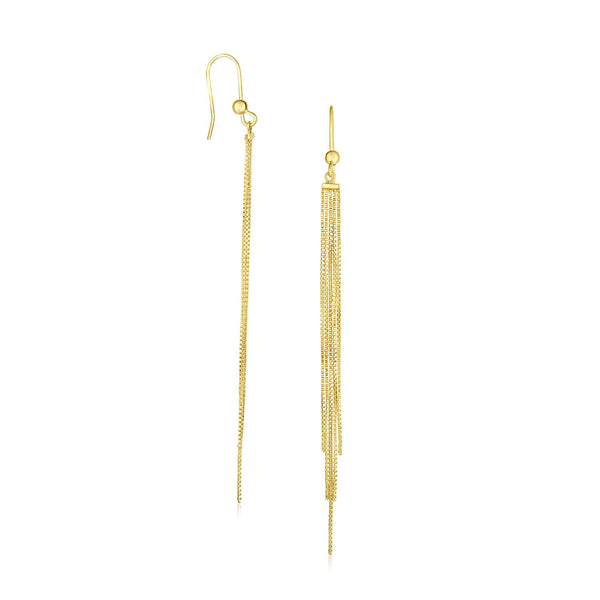 14K Yellow Gold Multiple Asymmetrical Chain Drop Earrings
