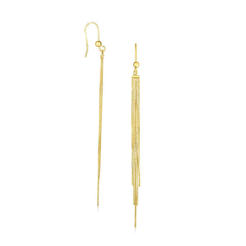 14K Yellow Gold Multiple Asymmetrical Chain Drop Earrings