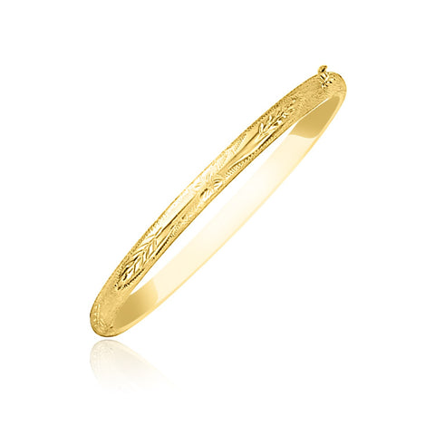 10K Yellow Gold Botanical Pattern Florentine Bangle
