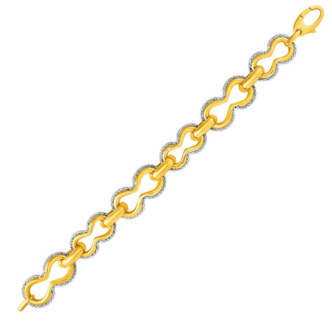 14K Two-tone Yellow and White Gold  inches8 inches Motif Link Bracelet
