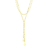 14K Yellow Gold Double Strand Chain with Puffed Heart Lariat Necklace