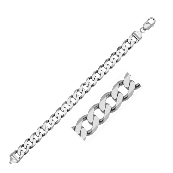Rhodium Plated 9.5mm Sterling Silver Curb Style Bracelet