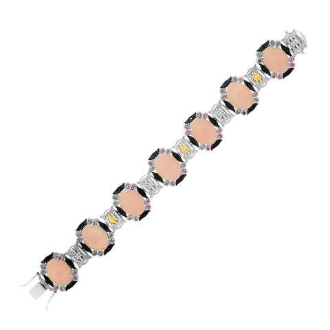 18K Yellow Gold & Sterling Silver Bracelet with Quartz, Rhodolite, & Diamonds