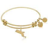 Expandable Yellow Tone Brass Bangle with Massachusetts Symbol