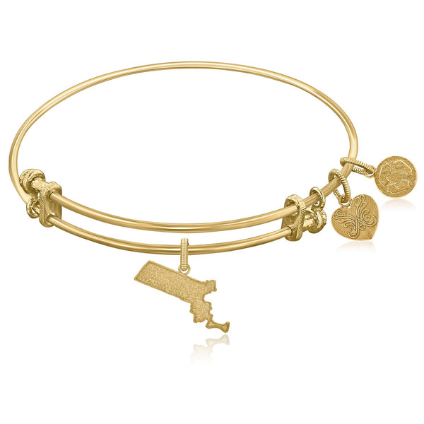 Expandable Yellow Tone Brass Bangle with Massachusetts Symbol