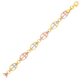 14K Three-Toned Yellow, White, and Rose Gold Cross Link Bracelet