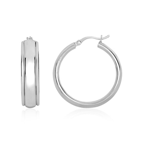 Polished Domed Three-Row Hoop Earrings in Sterling Silver