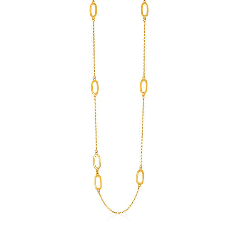 14K Yellow Gold Chain and Soft Rectangular Link Station Necklace