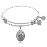 Expandable Bangle in White Tone Brass with Basketball Symbol