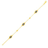 14K Yellow Gold Chain Bracelet with Evil Eye Stations
