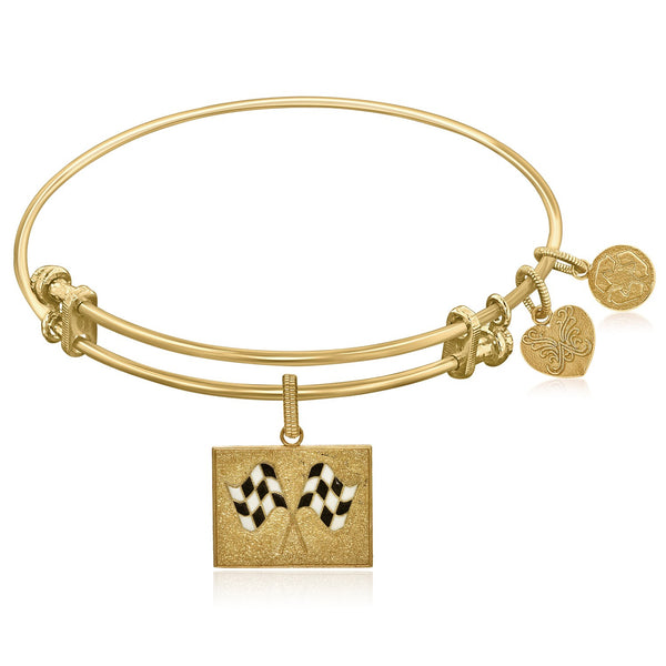 Expandable Yellow Tone Brass Bangle with Finish Line Pride Enamel Symbol