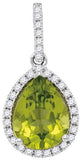 14KT White Gold 0.16CTW-Diamond 1.30(MIN)CT PERIDOT PENDANT