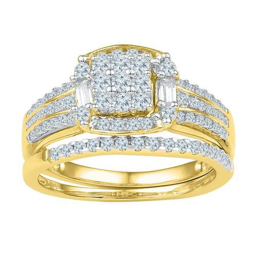 14KT Yellow Gold 2.00CT-Diamond S=2*0.25 INVISIBLE BRIDAL SET