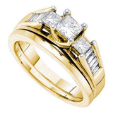 14KT Yellow Gold 1.00CTW DIAMOND 0.40CT CENTER PRINCESS BRIDAL RING