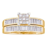 14KT Yellow Gold 1.00CTW DIAMOND LADIES BRIDAL SET WITH 4STONE HEAD PRINCESS