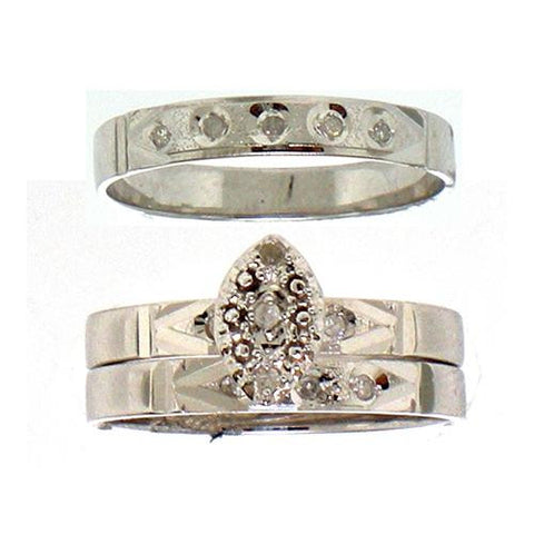 14KT White Gold 0.10CTW DIAMOND CLUSTER TRIO SET