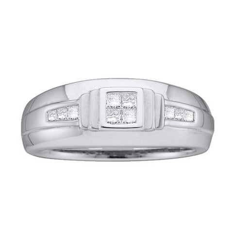 14K White-gold 0.33CT DIAMOND PRINCESS CENTER MENS BAND