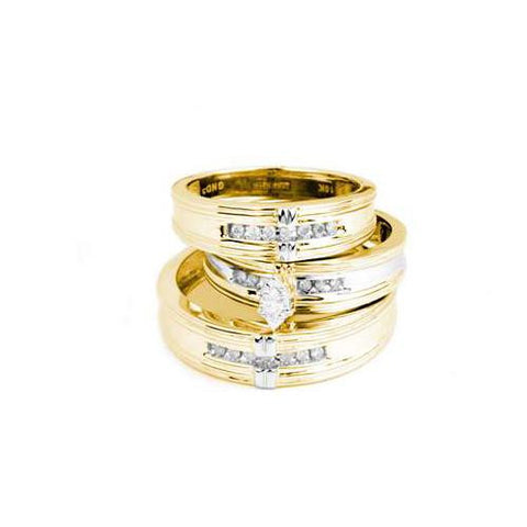 10K Yellow-gold 0.25CTW DIAMOND MARQUISE CENTER TRIO SET