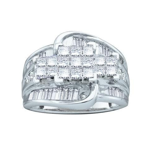 14KT White Gold 2.00CTW ROUND BAGGUETTE PRINCESS DIAMOND LADIES INVISIBLE RING