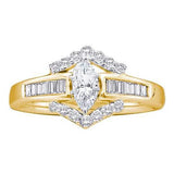 14KT Yellow Gold 0.75CTW DIAMOND 0.38CTW  CENTER  MARQUISE LADIES BRIDAL RING