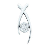 10KT White Gold 0.25CTW ROUND DIAMOND LADIES FLOWER PENDANT