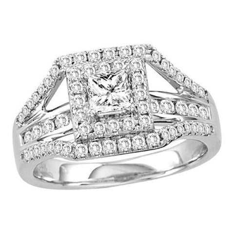 14K White-gold 1.00CTW DIAMOND 0.40CTW PRINCESS CENTER BRIDAL RING