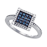 925 Sterling Silver White 0.26CTW BLUE DIAMOND  CLUSTER RING