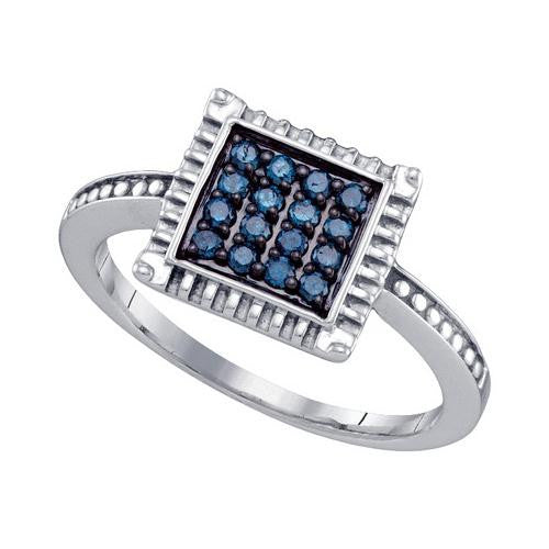 925 Sterling Silver White 0.26CTW BLUE DIAMOND  CLUSTER RING