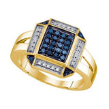 925 Sterling Silver Yellow 0.25CTW BLUE DIAMOND CLUSTER RING