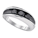 925 Sterling Silver White 0.96CT-BLACK DIAMOND MICRO-PAVE MENS BAND